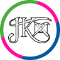 Jannis Knip rundes Kurz-Logo mit geschwungenen Initialen "JK" und über einem Buch gekreuzt ein Buntstift und ein Pinsel