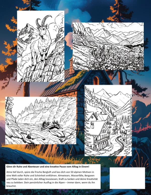 Ein Klick auf das Bild leitet dich zu AMAZON.DE weiter Besuche die Alpen - Malbuch - Cover Rückseite gr