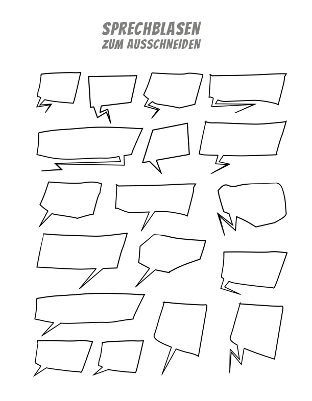 Mein eigenes Comic Buch zum selbst Zeichnen Seite 129 mit leeren eckigen Sprechblasen als Vorlage