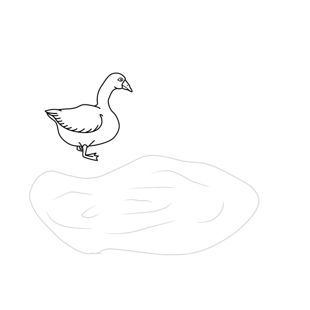 Kritzel Krakel Malbuch Bauernhof ab 2 Jahren Kinder Anfänger Seite 15 Gans steht neben Pfütze