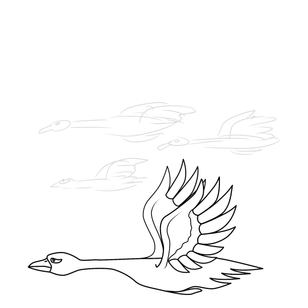 Kritzel Krakel Malbuch Bauernhof ab 2 Jahren Kinder Anfänger Seite 57 Gans im Flug im Hintergrund drei grobe Gans Skizzen