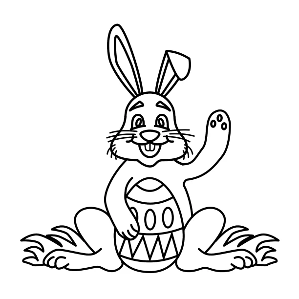 Kritzel Krakel Malbuch Ostereier ab 2 Jahren Kinder Anfänger Seite 63 Osterhase hält ein Osterei und winkt