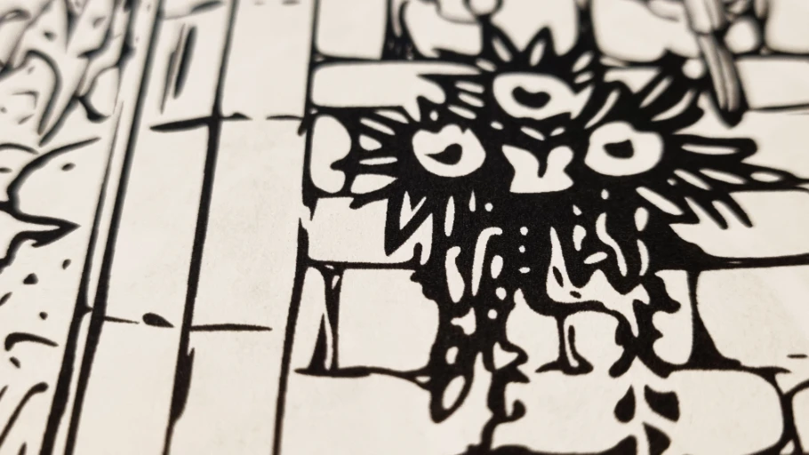 Detailfoto der scharfen Linien und Kanten einer Malbuchseite aus dem „Magische Herbstwelten Malbuch“.