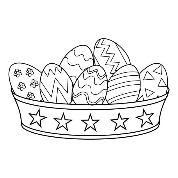 Ostereier Malbuch für Jungs und Mädchen ab 6 Jahren Seite 59 Korb oder Schale mit Sternen als Muster mit Ostereier mit verschiedenen Muster